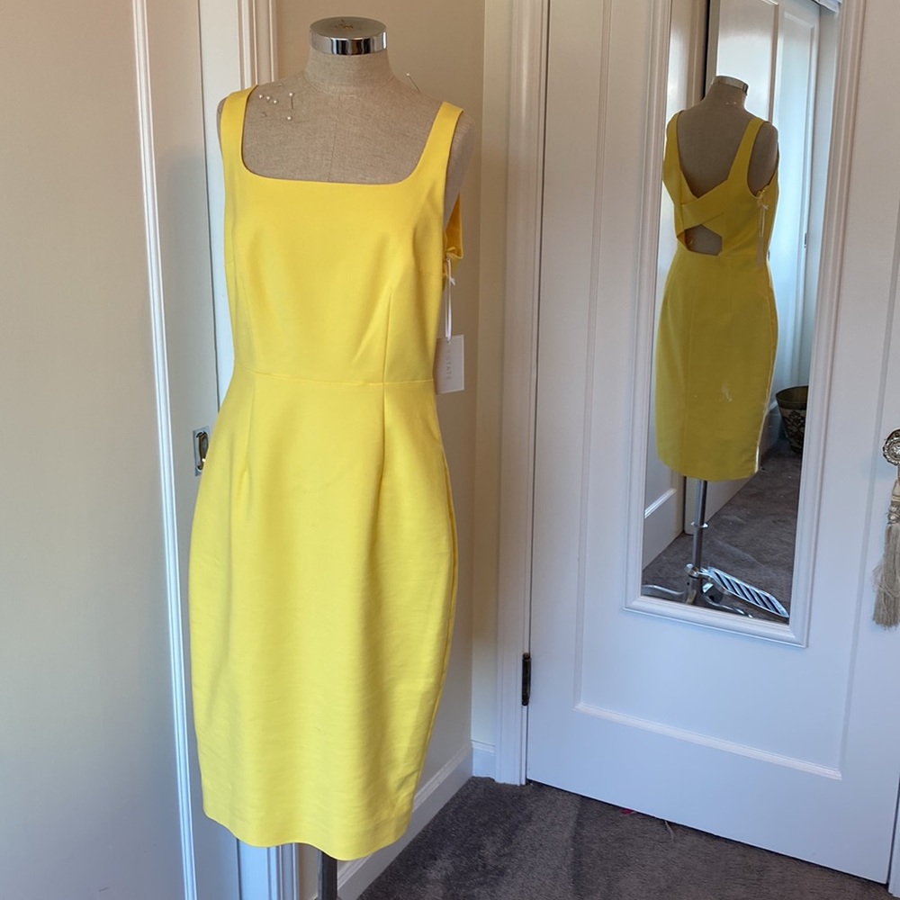 1 STATE dress NEW sleeveless fitted yellow criss  cross open back women’s size 4